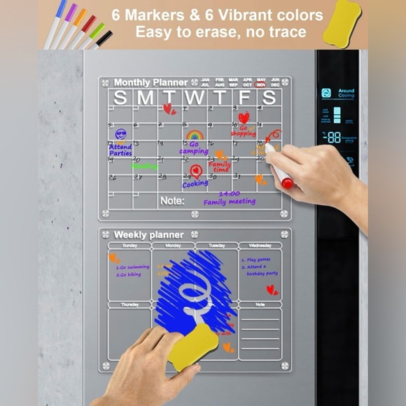 Yirilan Acrylic Calendar for Fridge, Clear Dry Erase Board for Refrigerator - Picture 5 of 6